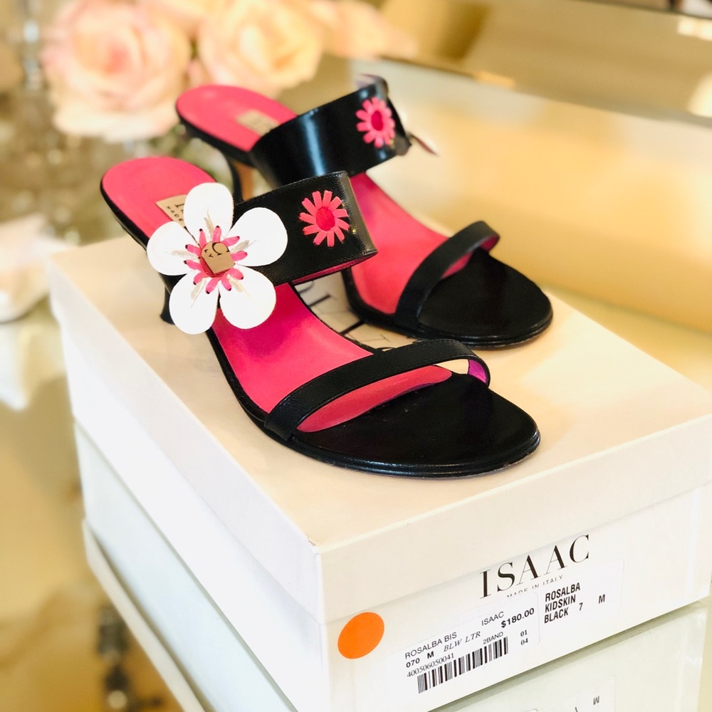Isaac Rosabla Kidskin Black & Pink Kitten Heel
